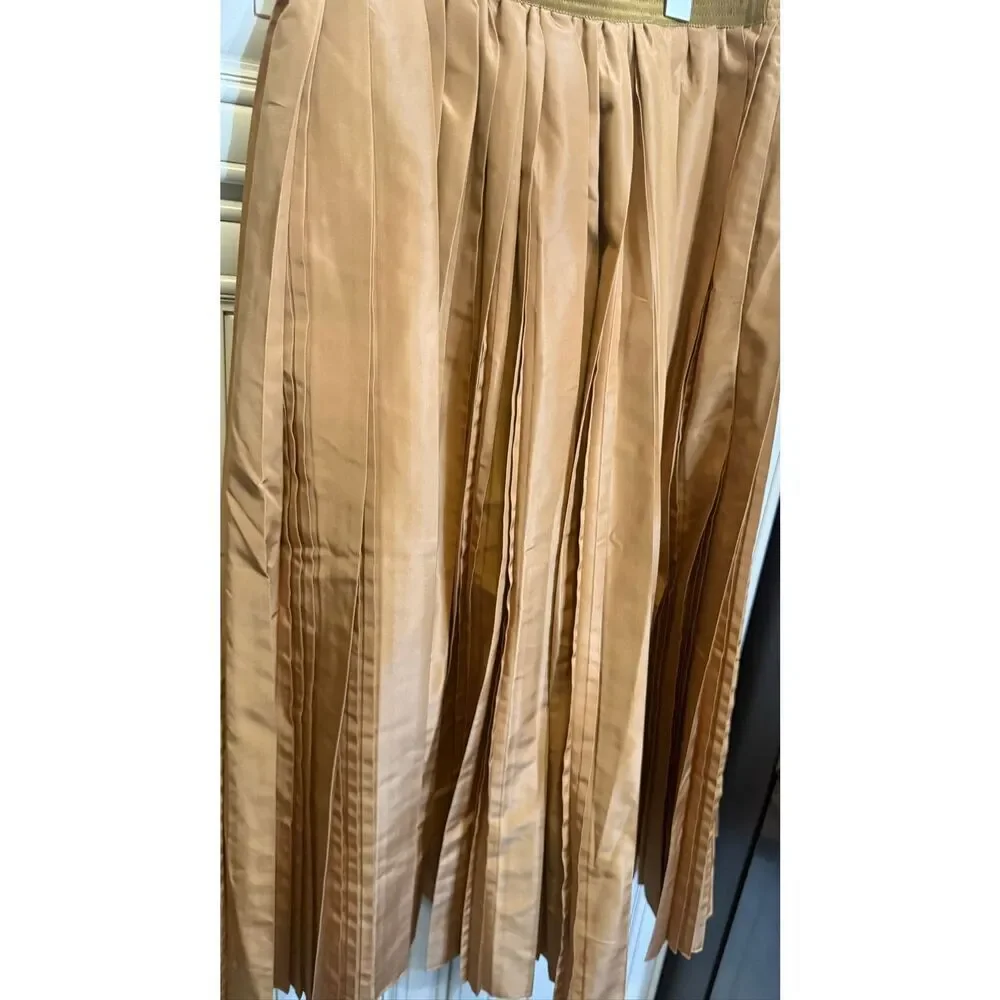 Rare Prada Milano  Pull-On Pleated A-Line Midi Skirt Tan Brown Size 38 NWOT